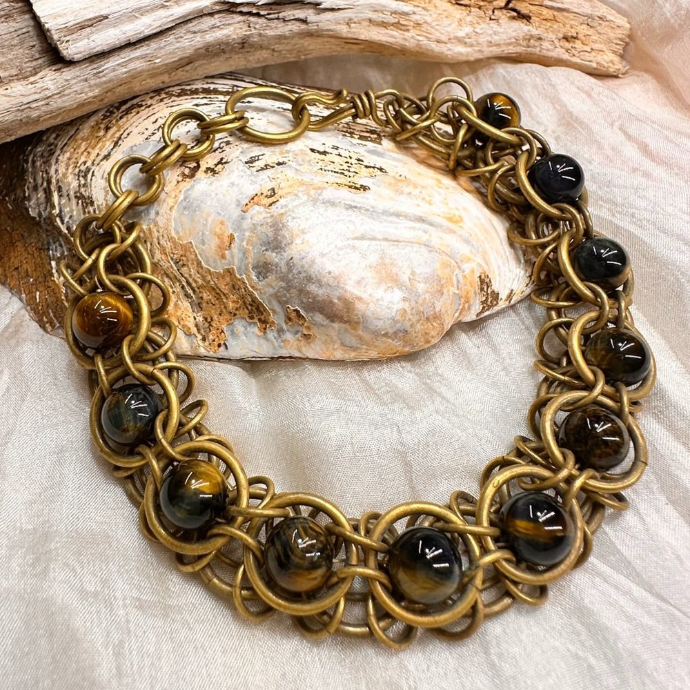 Blue Tiger Eye Brass Bracelet